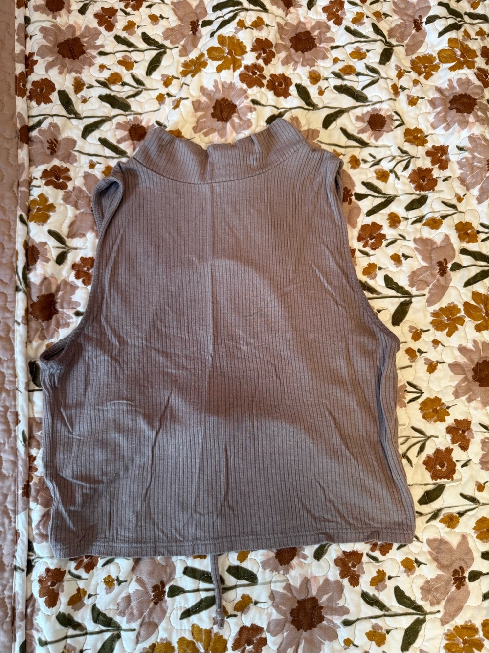 Antistar Tie-back Mock Neck Ribbed Tank Top — Taupe